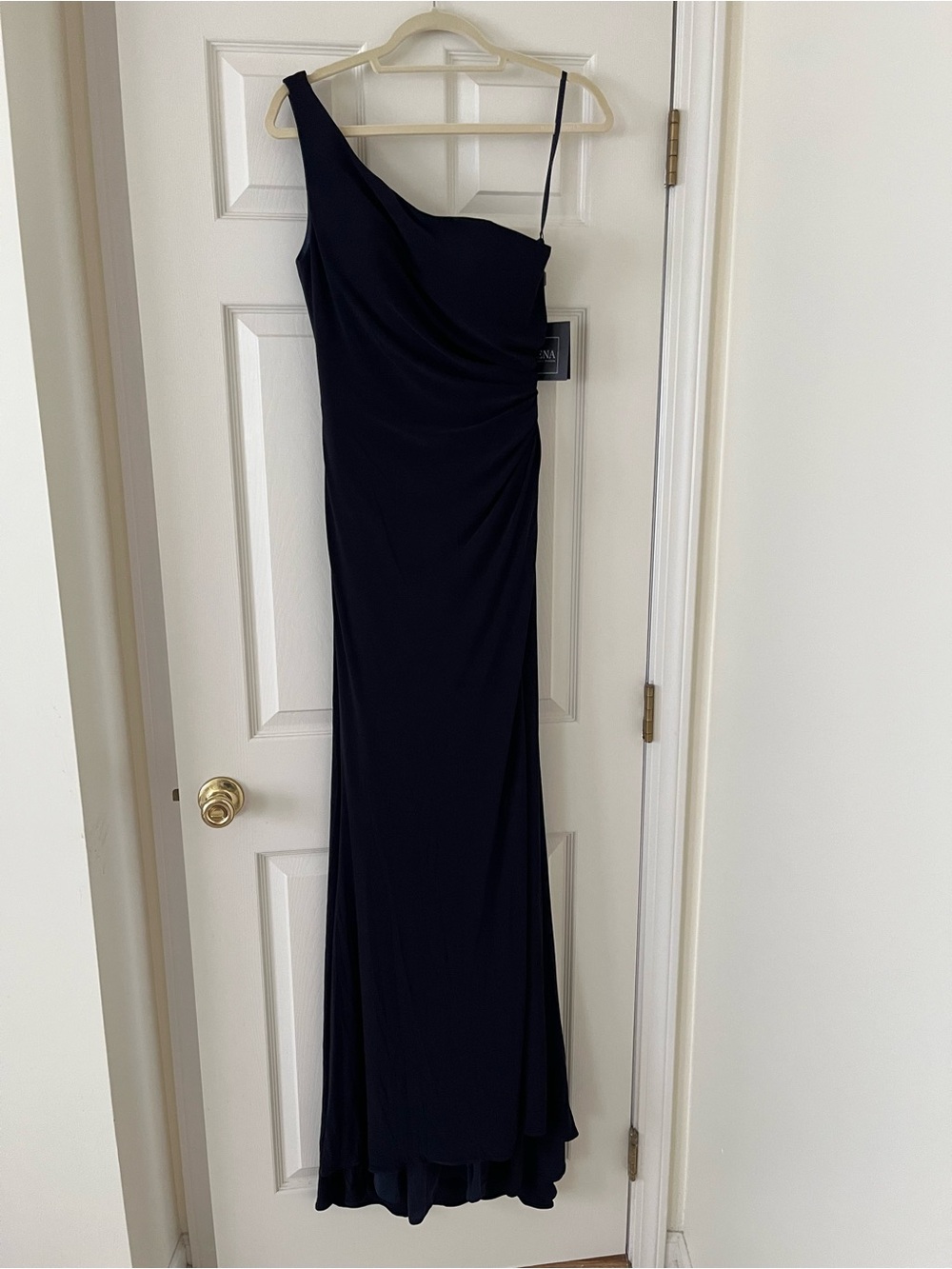 Ieena for Mac Duggal Navy One Shoulder Ruched Jersey Evening Gown, Size 4, NWT - Picture 2 of 10